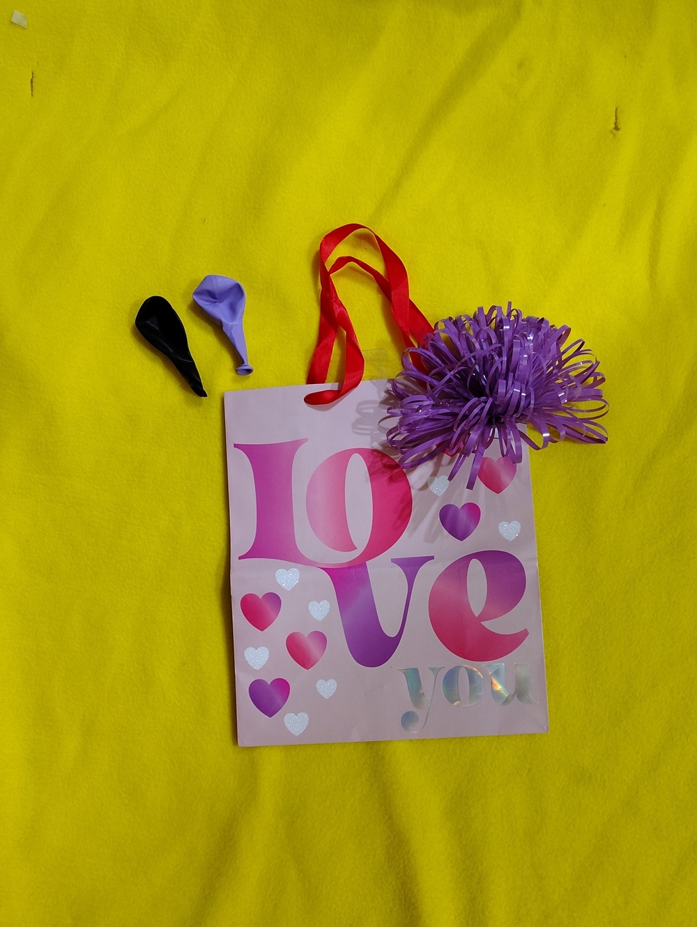 Kids Pink 'Love' Gift Bag with Purple Bow - Unbranded